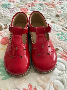 Girls' Red Mary Jane T-Strap Leather Shoes Size 1 EUC